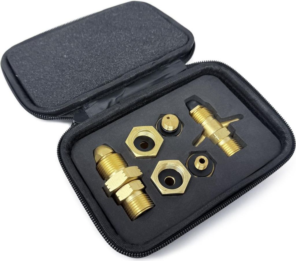 DREHMEISTER Gas Flaschen Adapter Set EU inkl. Etui - Produktbild 