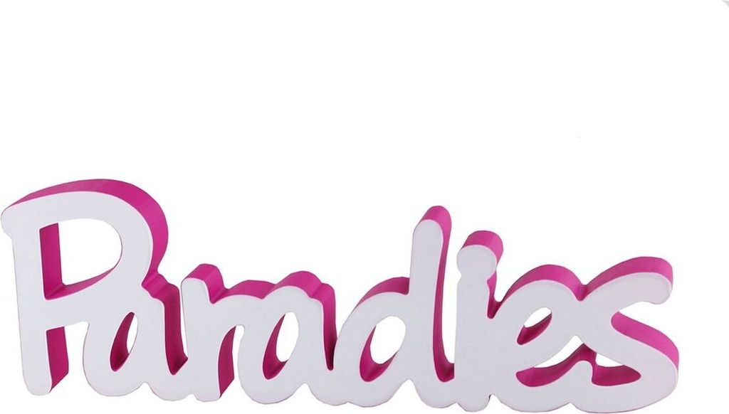 Wanddeko Schriftzug Paradies weiss/pink 41x13cm 3D-Optik Shabby Chic Wandrelief