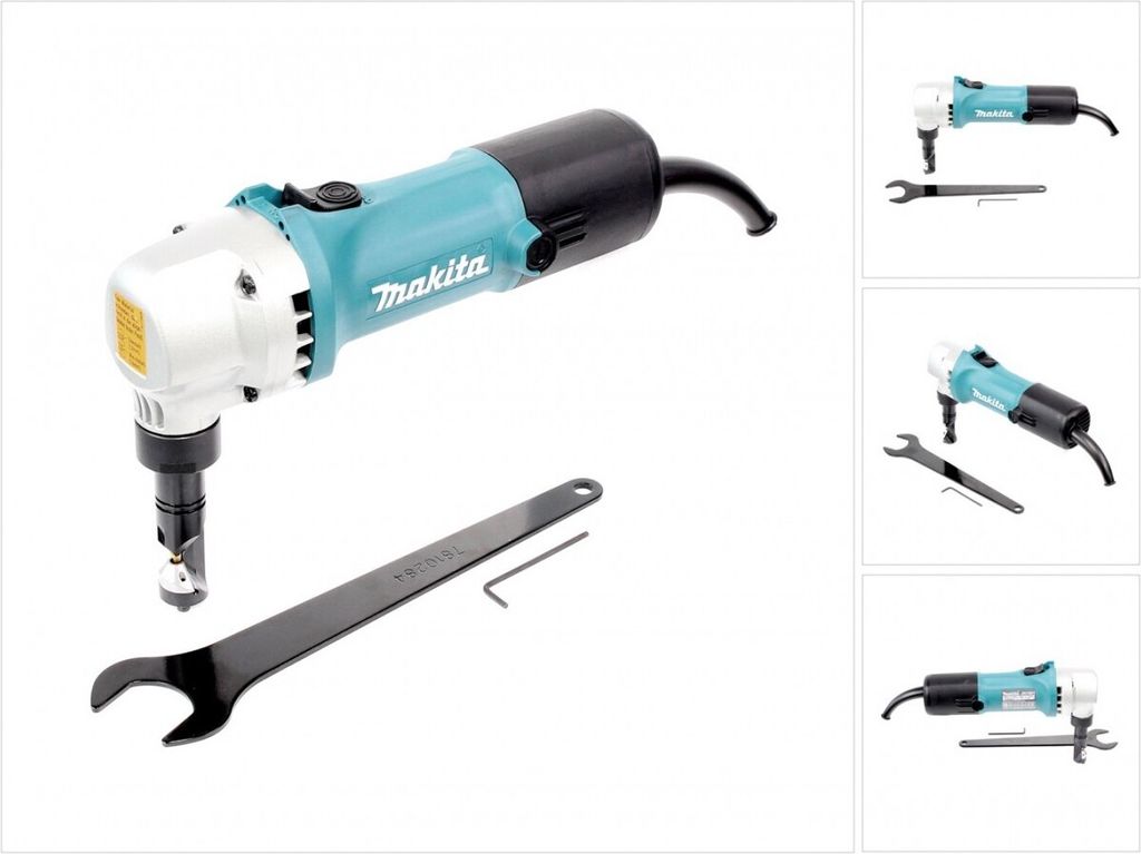 A power tool and its accessories are displayed on a white background.