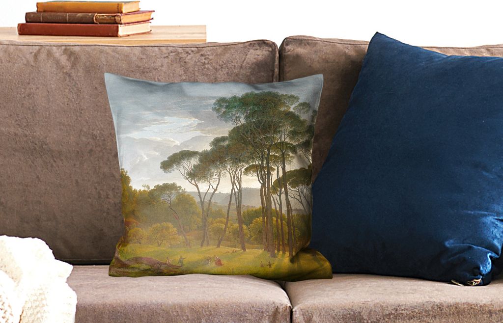 MuchoWow Zierkissen Sofakissen Wohnzimmer Dekokissen 45x45 cm Italienische Landschaft mit Zirbelkiefer - Gemälde von Hendrik Voogd - Schlafpolst...