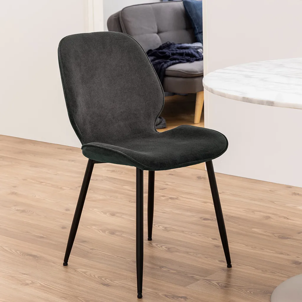 Chaise Salle à Manger Design Velours Côtelé Anthracite Aurora