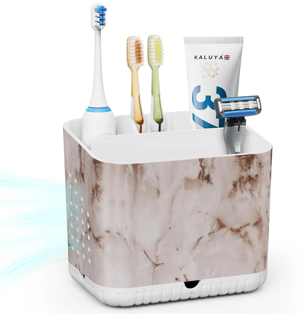 Porte-brosses à dents en marbre 4 compartiments avec égouttoir amovible