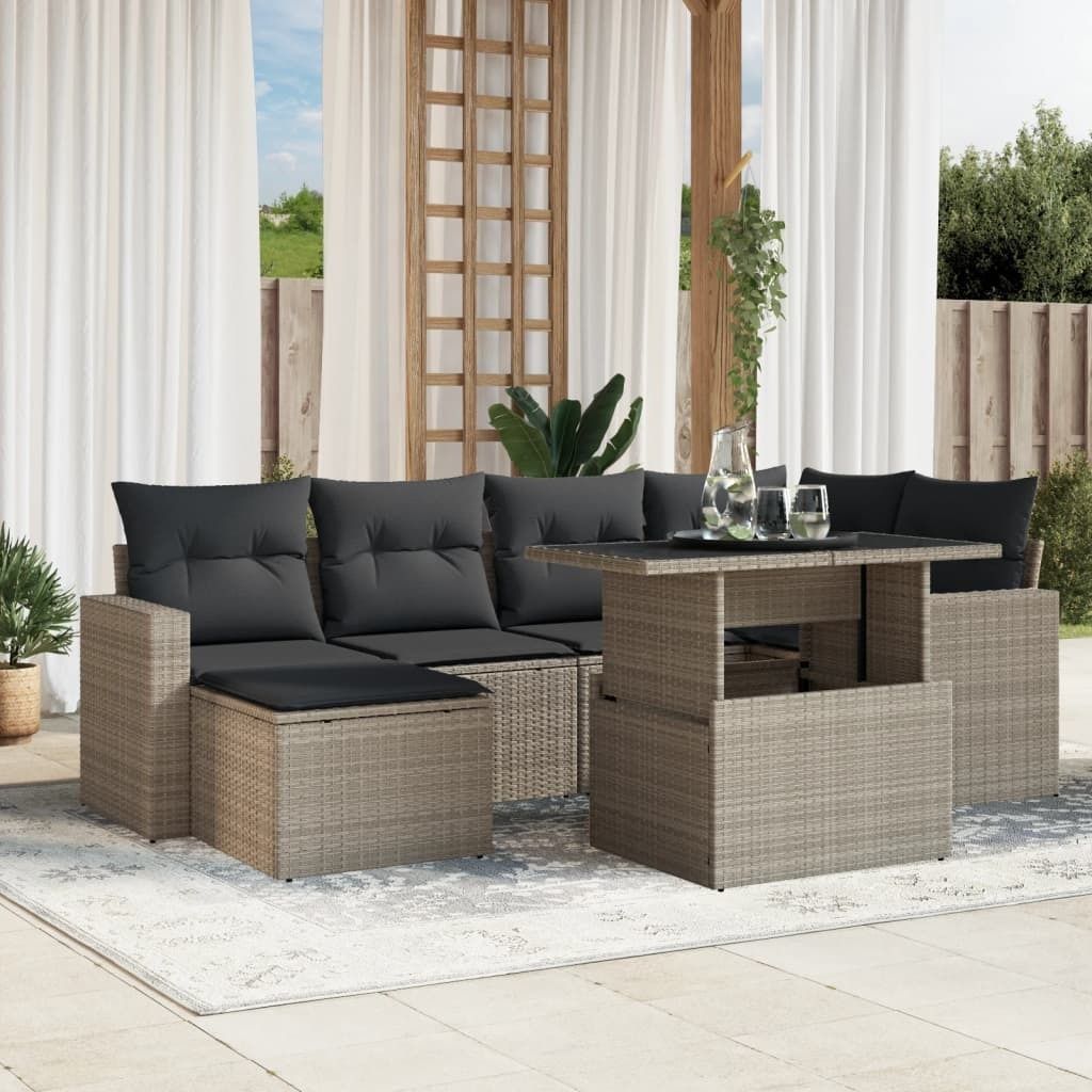 Maison Exclusive - 7-tlg. Garten-Sofagarnitur mit Kissen Hellgrau Poly Rattan