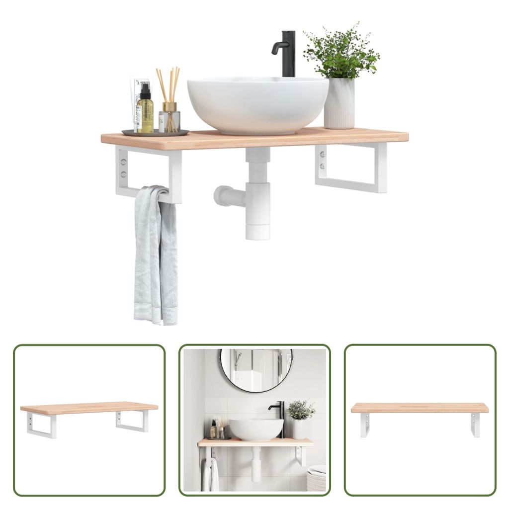 The Living Store Waschtischplatte mit Halterung Stahl und Massivholz Eiche