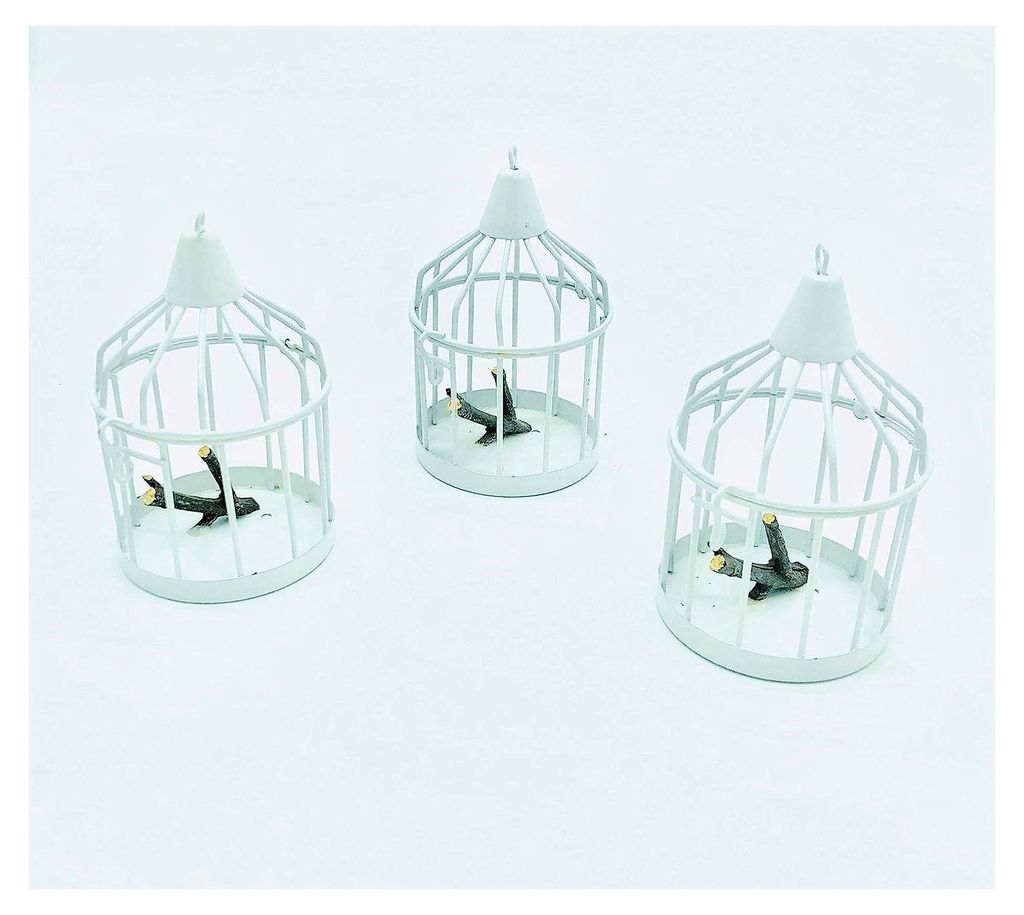 Vogelkäfige klein 3 Stück, Shabby-Look Deko, Ø 7,5 cm, weiß
