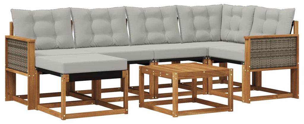 vidaXL Outdoor-Sofagarnitur mit Kissen 7 pcs Natürlich und Hellgrau