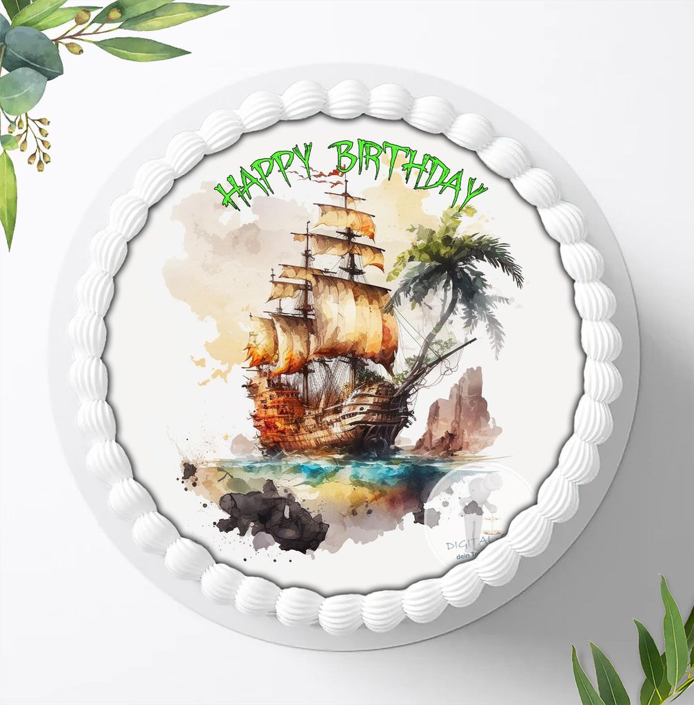 Für die Geburtstags Torte ein Tortenaufleger, Zuckerbild mit dem Motiv: Piraten, Essbares Foto für Torten, Fondant, Ø 20cm, 2281z