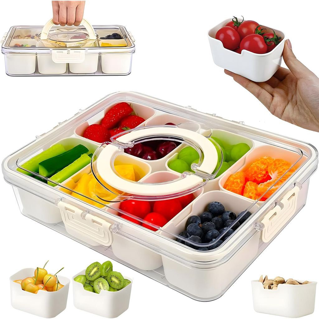 Snackbox mit 8 Fächern und Deckel – Transparente Produktbild 