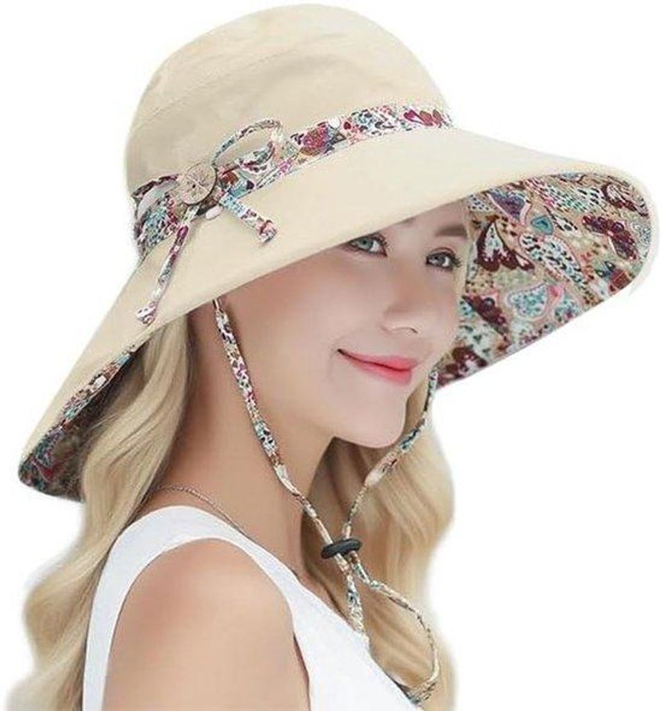Sombrero für Damen | Faltbarer und umkehrbarer Sonnenhut mit breiter Kante | UV-Sonnenbeschutzung | Gartenarbeit, Angeln, Spaziergang | Beige