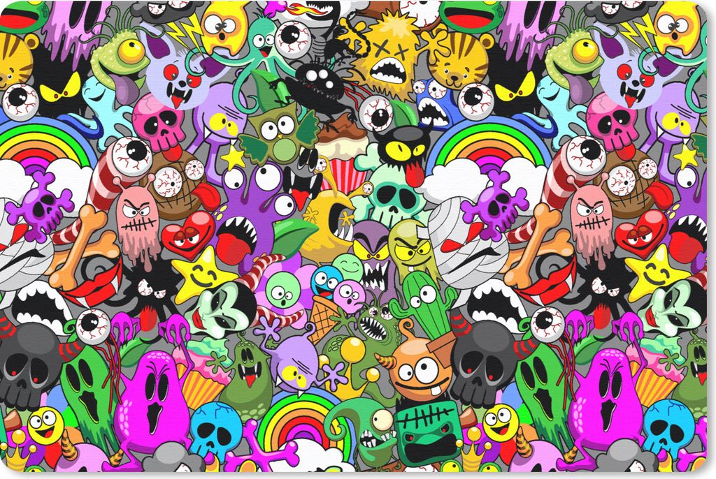 MuchoWow Schreibtischunterlage Teenager - Monster - Kritzeln - Muster 60x40 cm - XXL Mauspad - Großes Mauspad