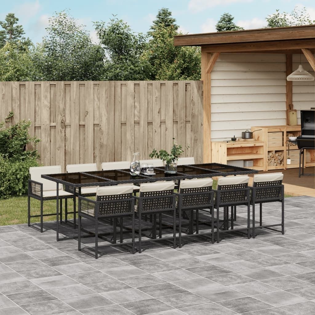 Möbel 11-tlg. Garten-Essgruppe mit Kissen Schwarz Poly Rattan - Loungegruppe 3211470