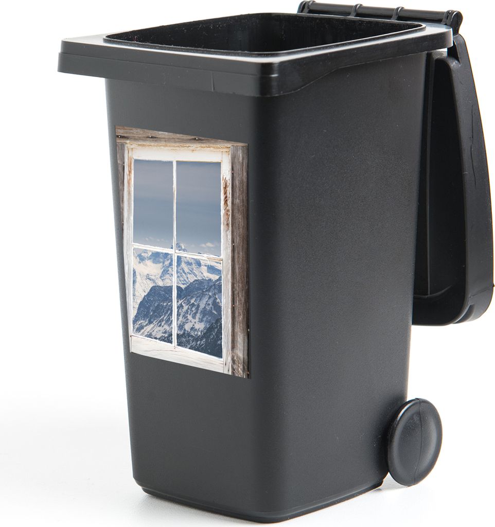 MuchoWow Mülltonnenaufkleber Durchschaubar - Holz - Berge 40x60 cm - Mültonnen-sticker - Sticker - Aufkleber für die Mülltonne