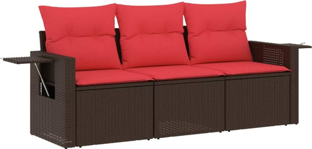 3-teiliges Gartensofa-Set mit Kissen, braun, Polyrattan