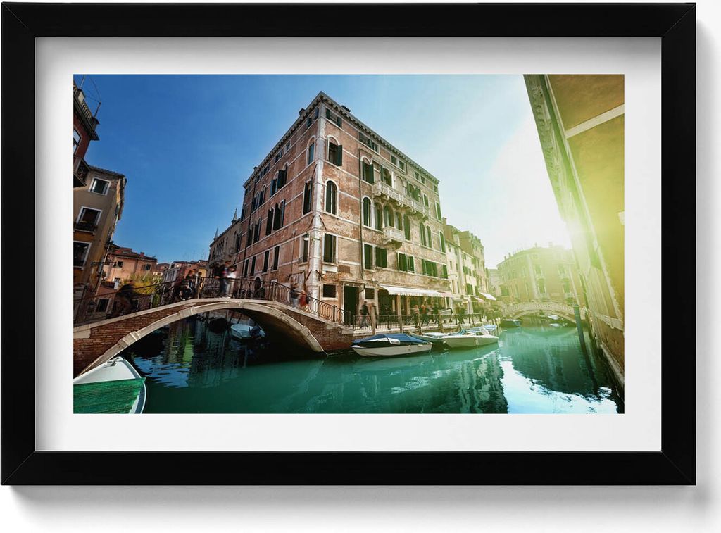 Schöne Straßen von Venedig im Sonnenschein– Wandbild mit Rahmen – Gerahmtes Bild – Wanddekoration – 30x20 cm – Schwarz Rahmen
