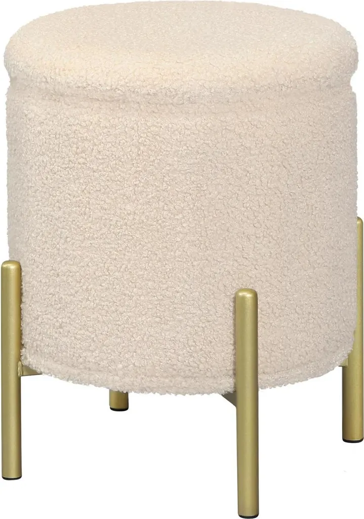 Sgabello Pieghevole Teddy Beige - Pouf Robusto con Vano 18 Litri