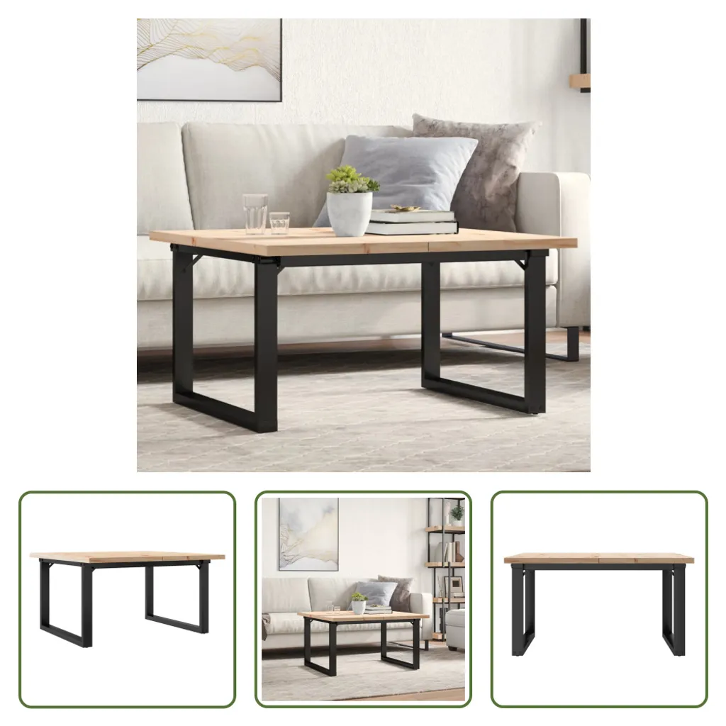 The Living Store tavolino O-frame 90x90x45,5 cm in pino massiccio e ghisa