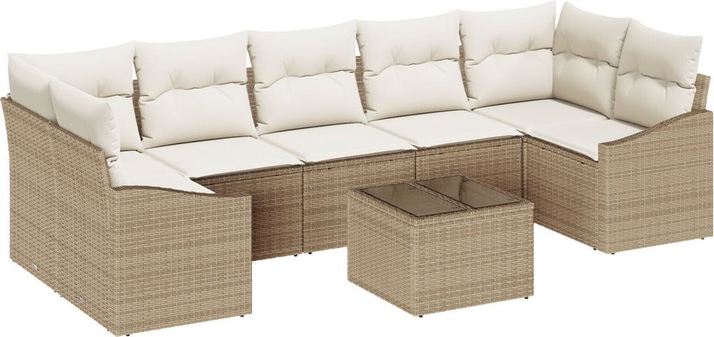 8-teiliges Garten-Sofa-Set mit Kissen Beige Poly-Rattan, Gartensofas DesignMöbel Neu