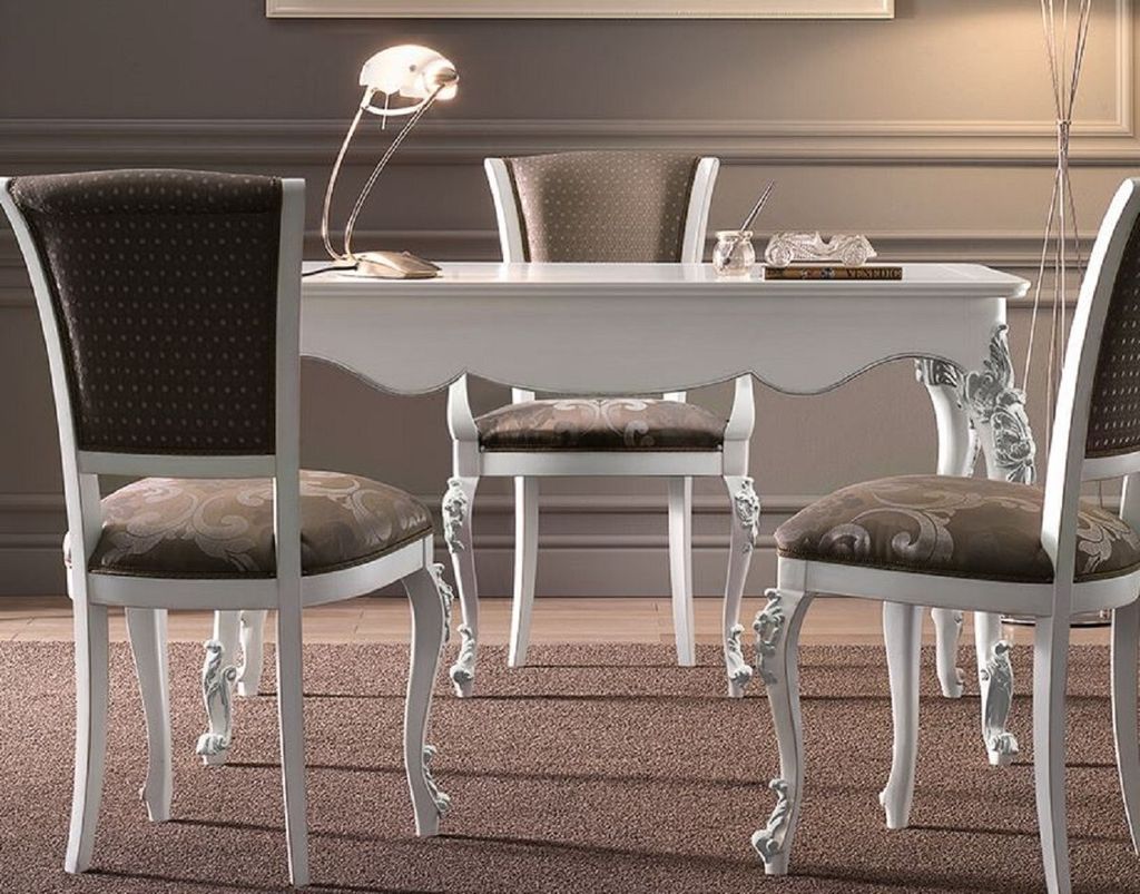 Casa Padrino Luxus Barock Sekretär mit 3 Schubladen Weiß / Silber - Handgefertigter Schreibtisch im Barockstil - Barock Büro Möbel - Luxus Möb...