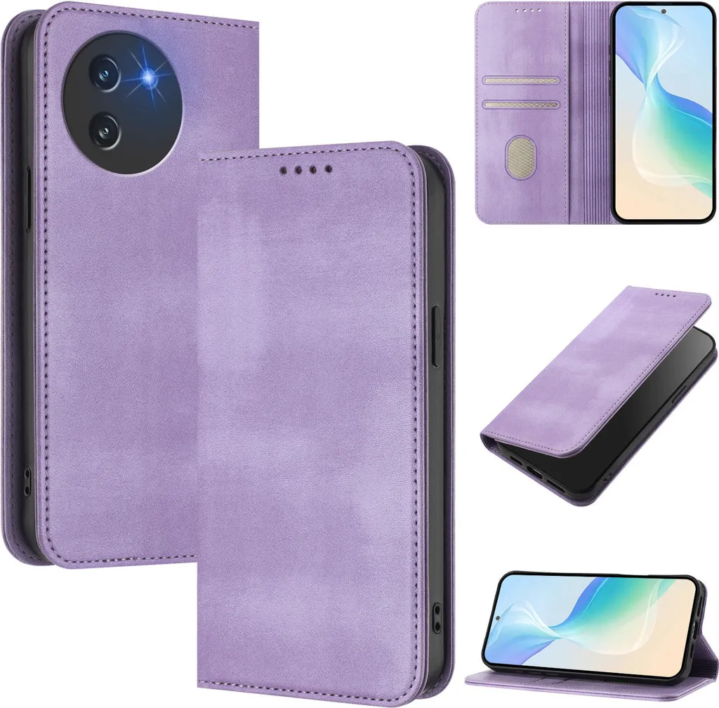 Doogee Note 59 Pro Cover: Pelle Slim Vintage Viola e Blocco RFID