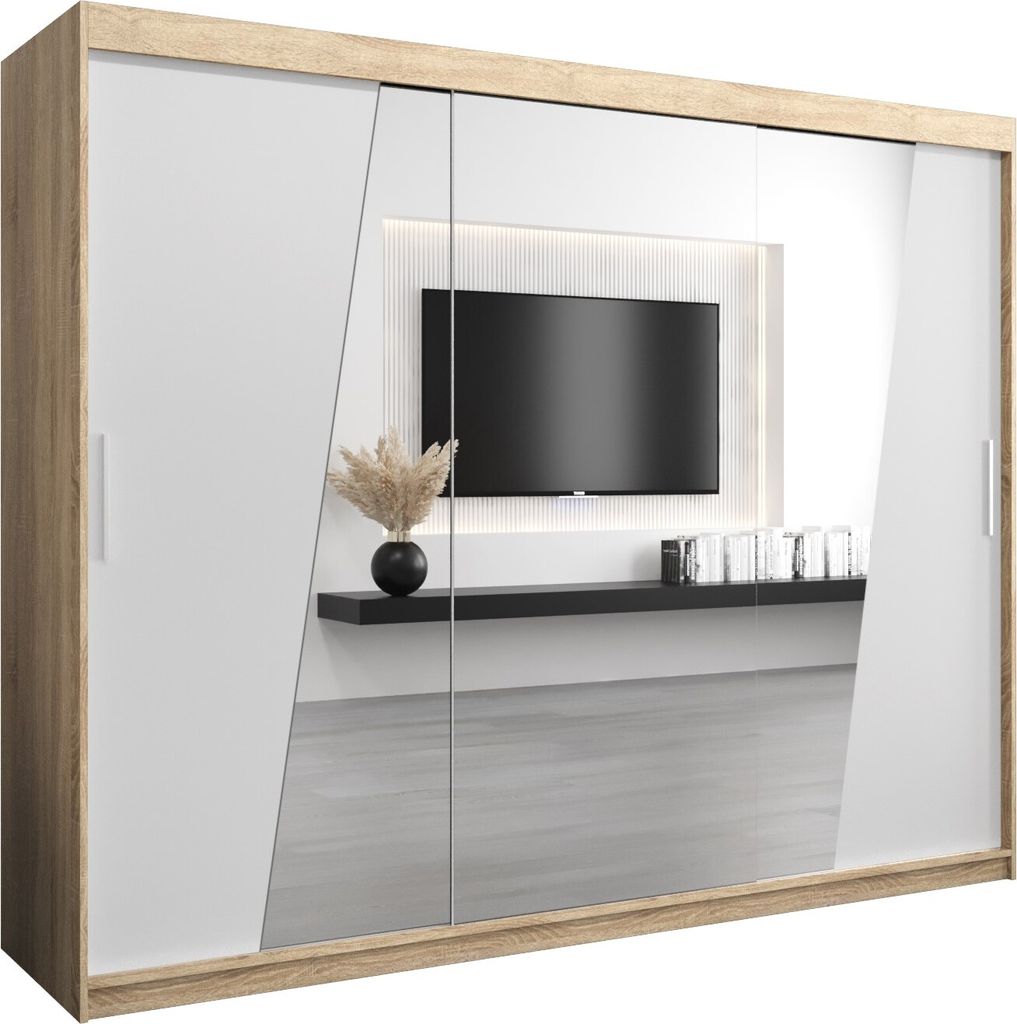 Kleiderschrank, Schiebetürenschrank Schlafzimmer, Schrank mit Spiegel RHOMB 250 cm