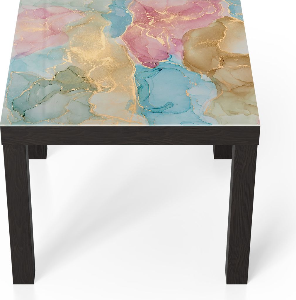 DEQORI Couchtisch 55x55 cm Schwarz 'Goldene Träume' Glas Beistelltisch Glastisch modern