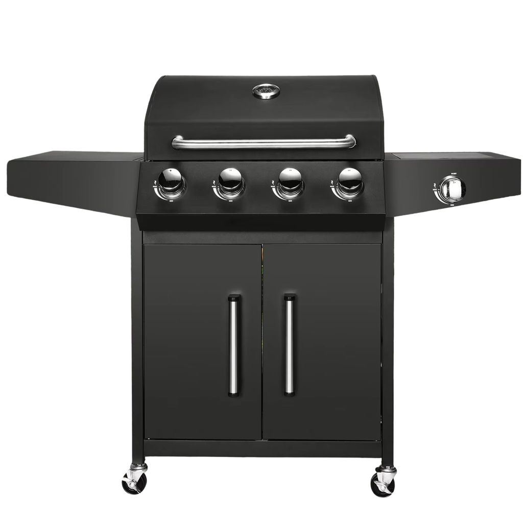 BBQ 5 in 1 - Gasgrill - Schwarz - Thermostat - Mit Fettauffangschale und Zubehör - Gasgrill mit Seitenbrenner
