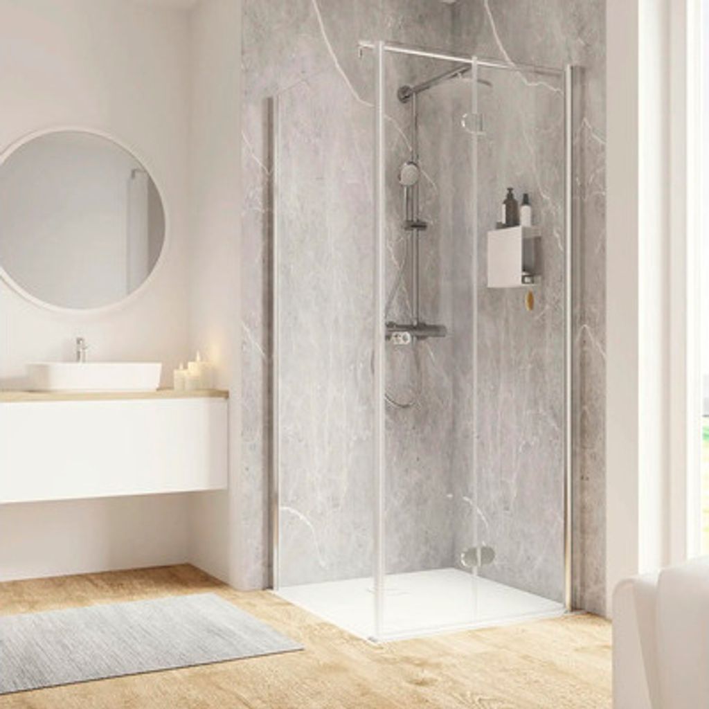Duschtür mit Seitenwand mit Drehfalttür SCHULTE Garant 2.0 75 x 75 cm Profil chrom Klarglas Seitenwandanschlag links Türanschlag rechts