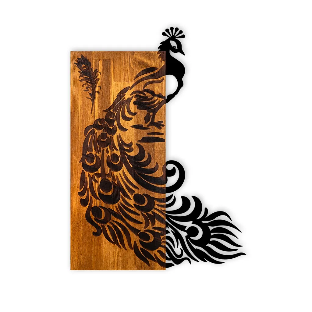 Wallity, Pavone, accessorio decorativo da parete in legno, noce, 100 % LEGNO / METALLO, 47 x 3 x 65 cm - 5