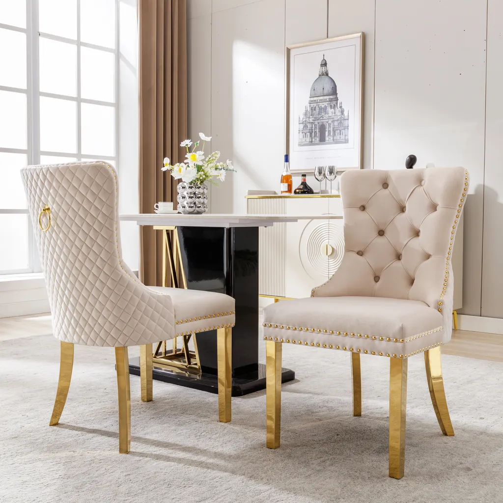 Chaises de Cuisine Stables en Inox et Velours Beige : Lot de 2 Fiables