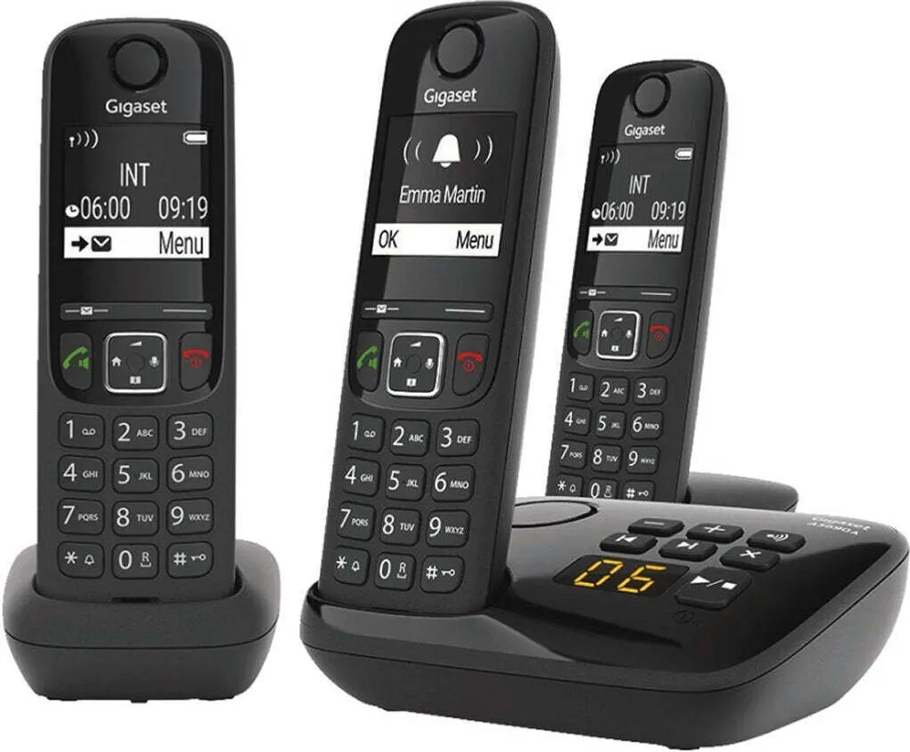 Téléphone Gigaset AS690AR Trio Noir avec 3 Combinés DECT et Répondeur