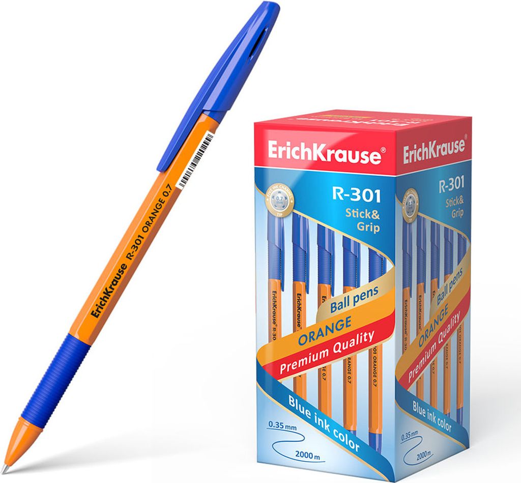 Kugelschreiber R-301 Orange 0,35mm mit Gummigriff 50er Pack Blau