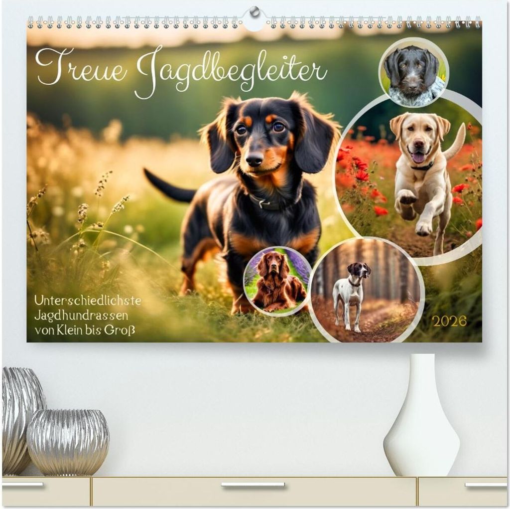 Treue Jagdbegleiter (hochwertiger Premium Wandkalender 2026 DIN A2 quer), Kunstdruck in Hochglanz