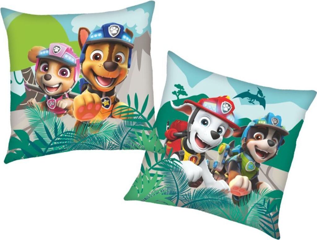 Rex & Team | Paw Patrol | 40 x 40 cm Kinder Deko-Kissen | Wende-Motiv
