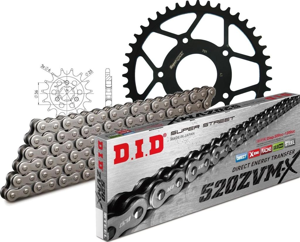 Kit Stahl passend für Cagiva River 600 95-97 15-43-116 DID520ZVM-X Endlos