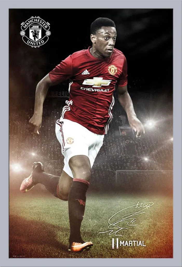 Poster Man Utd Martial 2016-17 Cornice Argento Shinsuke MDF 61x91