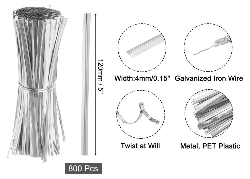 800 Stš¹ck 5" Twistbinder, Metallische Twist Ties, Wiederverwendbare Kunststoffummantelte Twist Ties fš¹r B?ckerei, Sš¹?igkeitenbeutel, Kaffe...