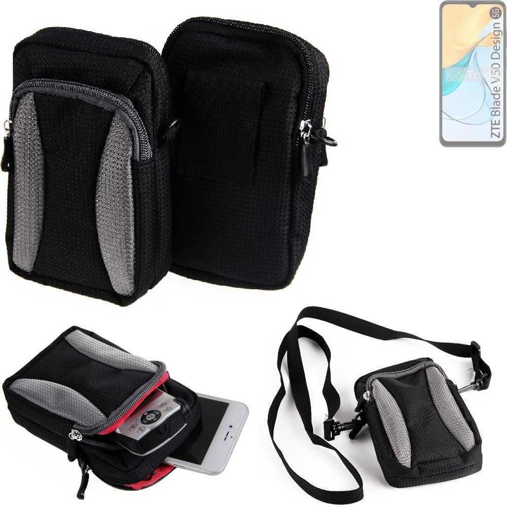 K-S-Trade Holster Schutz Hülle kompatibel mit ZTE Blade V50 Design 5G Handy Hülle Gürteltasche Umhängetasche mit Zusatzfach schwarz