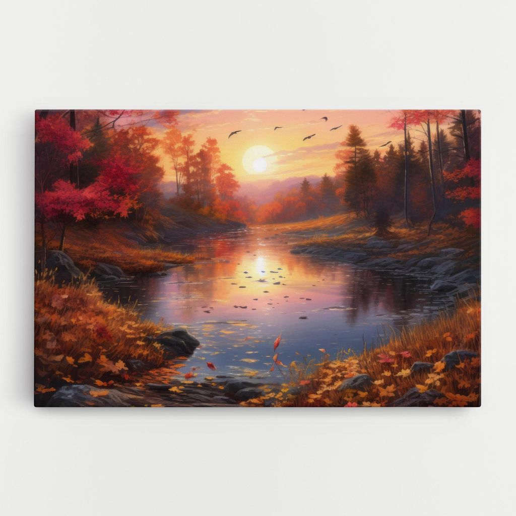 ARTHUB Leinwandbild 40x60 cm, Autumn Sunset | Wohnzimmerdekoration, Hängende Bilder, Wanddekoration, Heimdekoration, Landschaften, Herbst