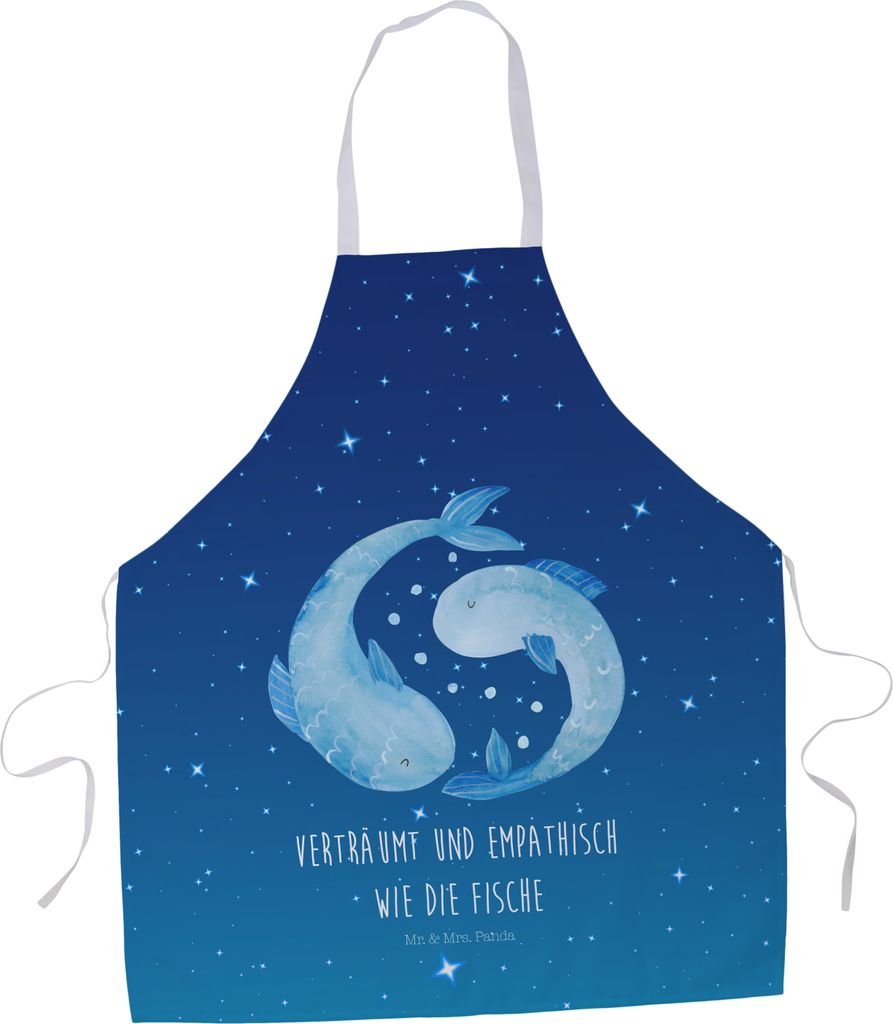 Mr. & Mrs. Panda Küchenschürze Sternzeichen Fische - Sternenhimmel Blau - Geschenk, Schürze, Geburtstag Februar, Kochschürze, März, Backschür...