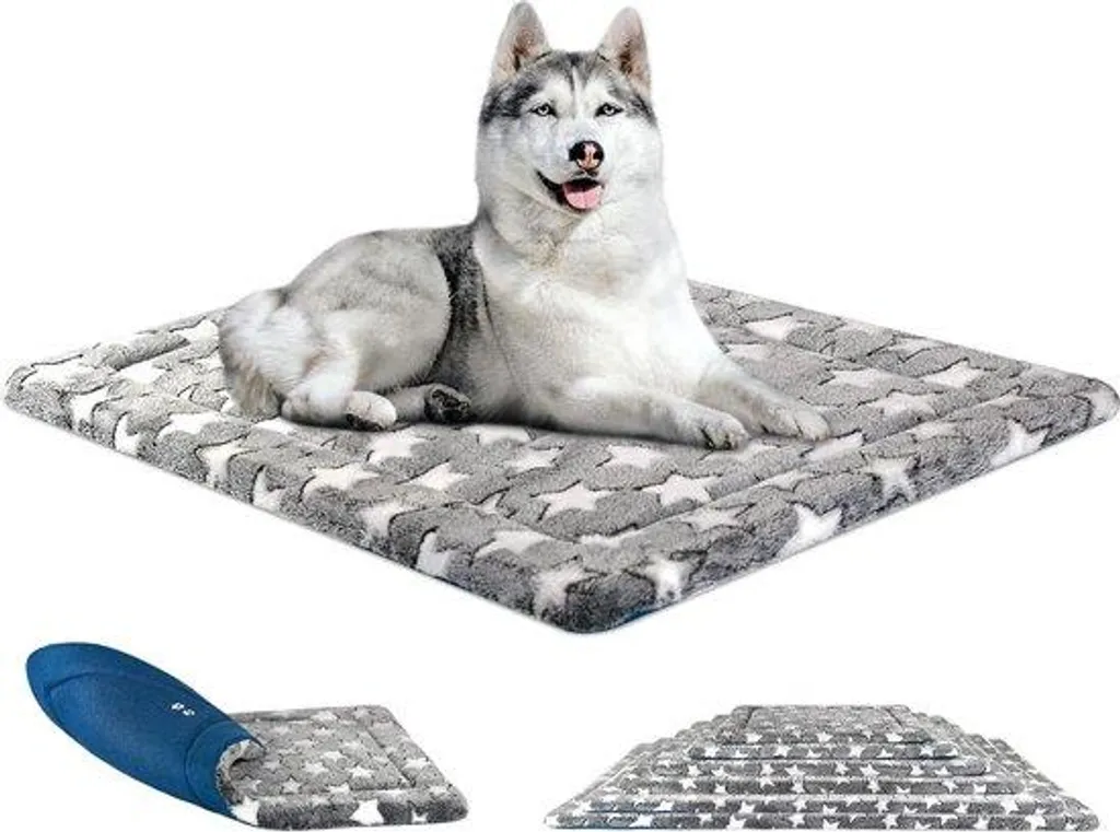 Tapis réversible pour chien 91x61 cm bleu gris - Mousse haute densité