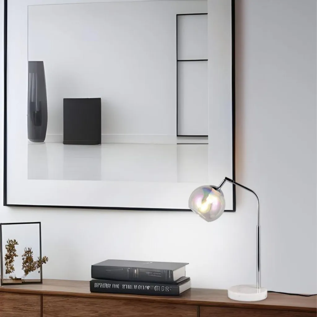 Lampe de table chrome E14 avec boule en verre design moderne H 45 cm - 4