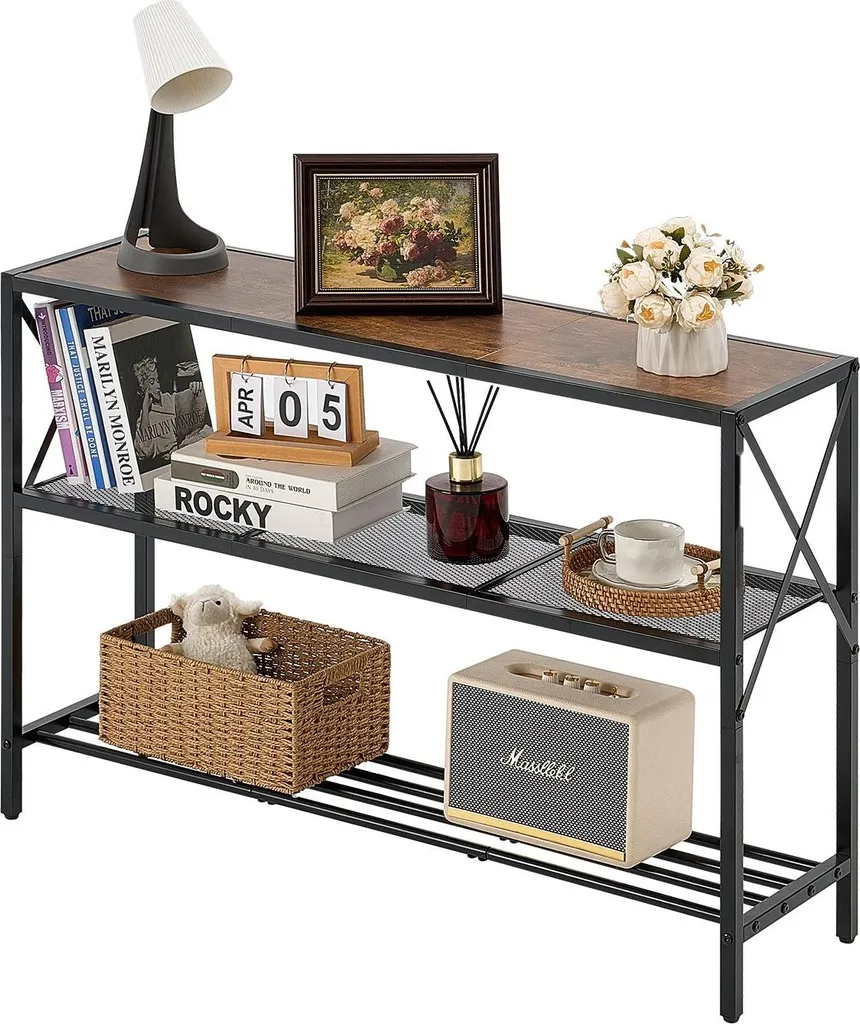 Console étroite à 3 niveaux 106 cm avec structure métallique robuste