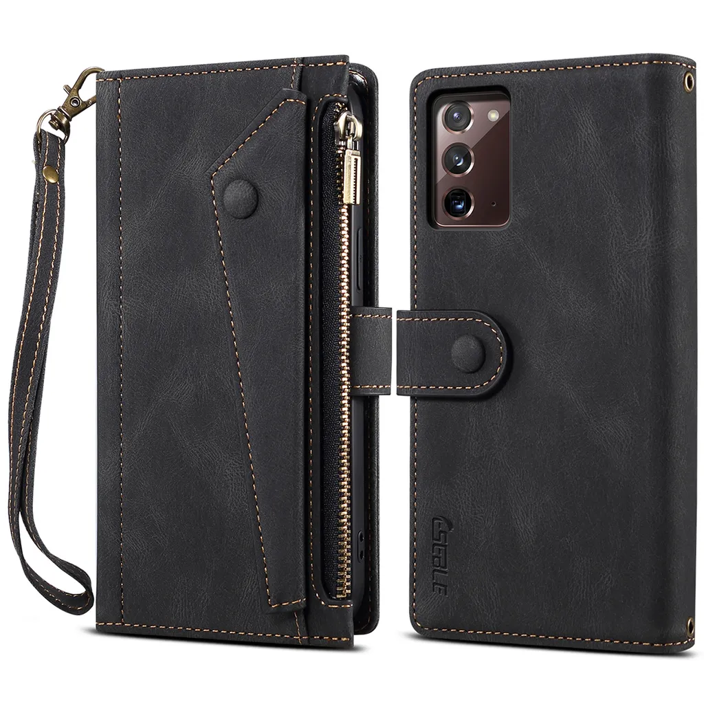 Custodia Protettiva Note 20 Pelle Nera Portafoglio con Zip e Supporto