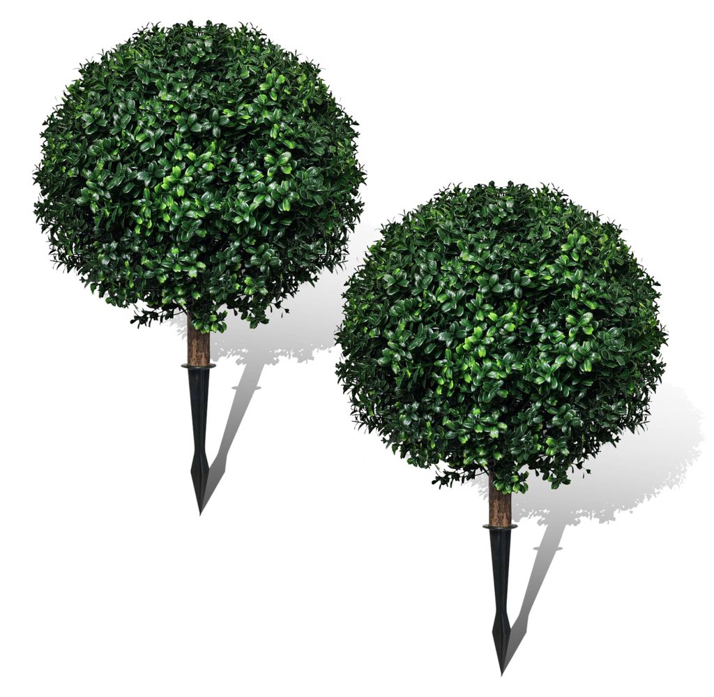 Set mit 2 künstlichen Buchsbaumkugeln, 62 cm, UV-beständige künstliche Pflanzen mit Erdspieß für die Innen- und Außendekoration (grün, Ø40 cm)