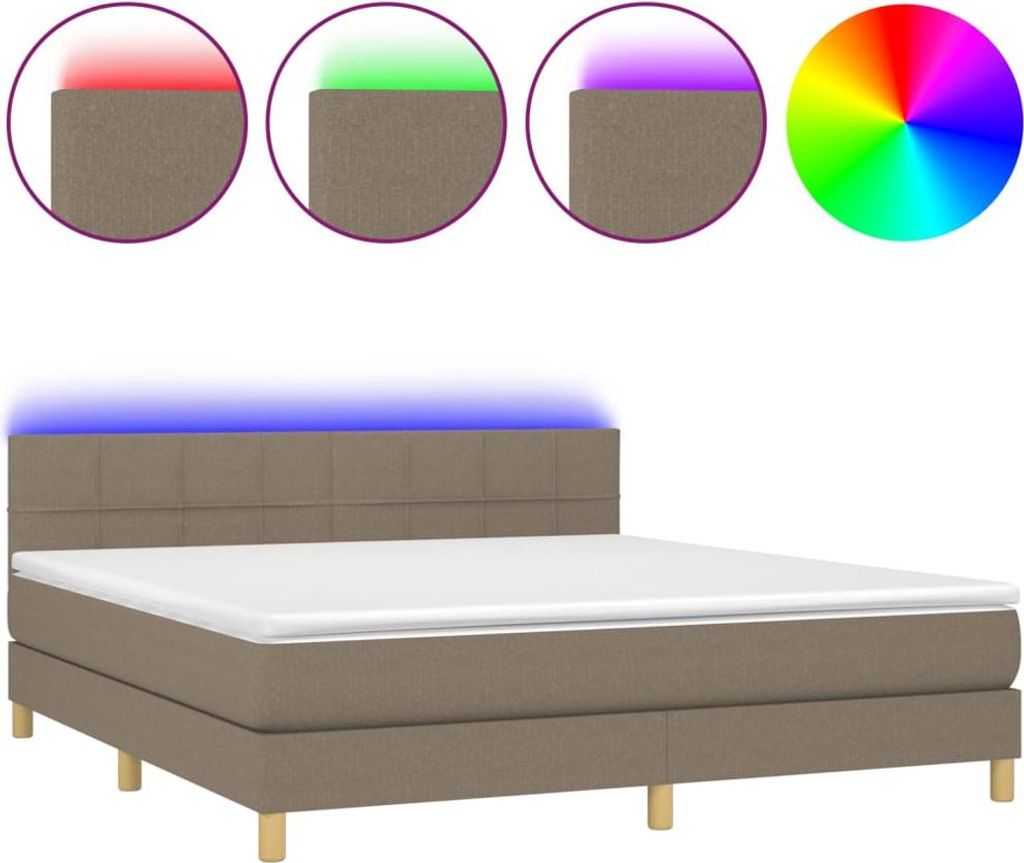 vidaXL Boxspringbett mit Matratze & LED Taupe 160x200 cm Stoff