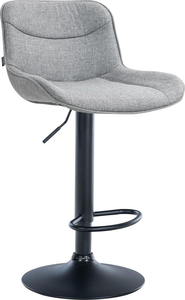 Barhocker RAGAD - Stoff Grau 49x51x85 cm Schwarz | Barstuhl Höhenverstellbar Mit Lehne Drehbar Tresenhocker Tresenstuhl Kneipenhocker Kneipenstuhl