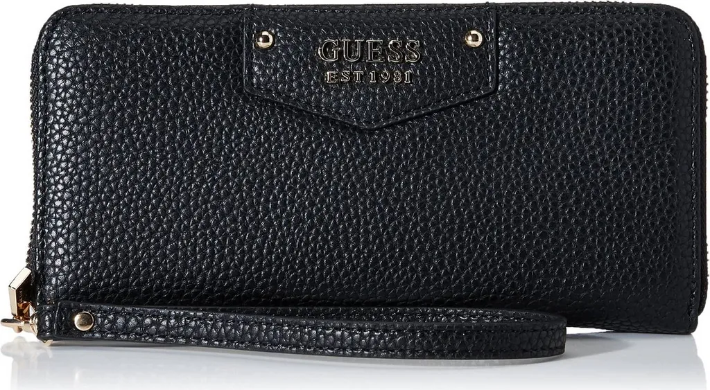 Grand Portefeuille Femme Guess Brenton Shoulder Noir en Simili Cuir
