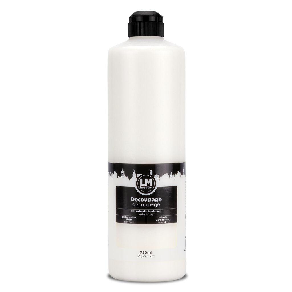 LM-Kreativ Decoupage Kleber 750 ml - transparent - ideal für Serviettentechnik, Decoupage Papier und Collagen | Kleber und Lack in einem |