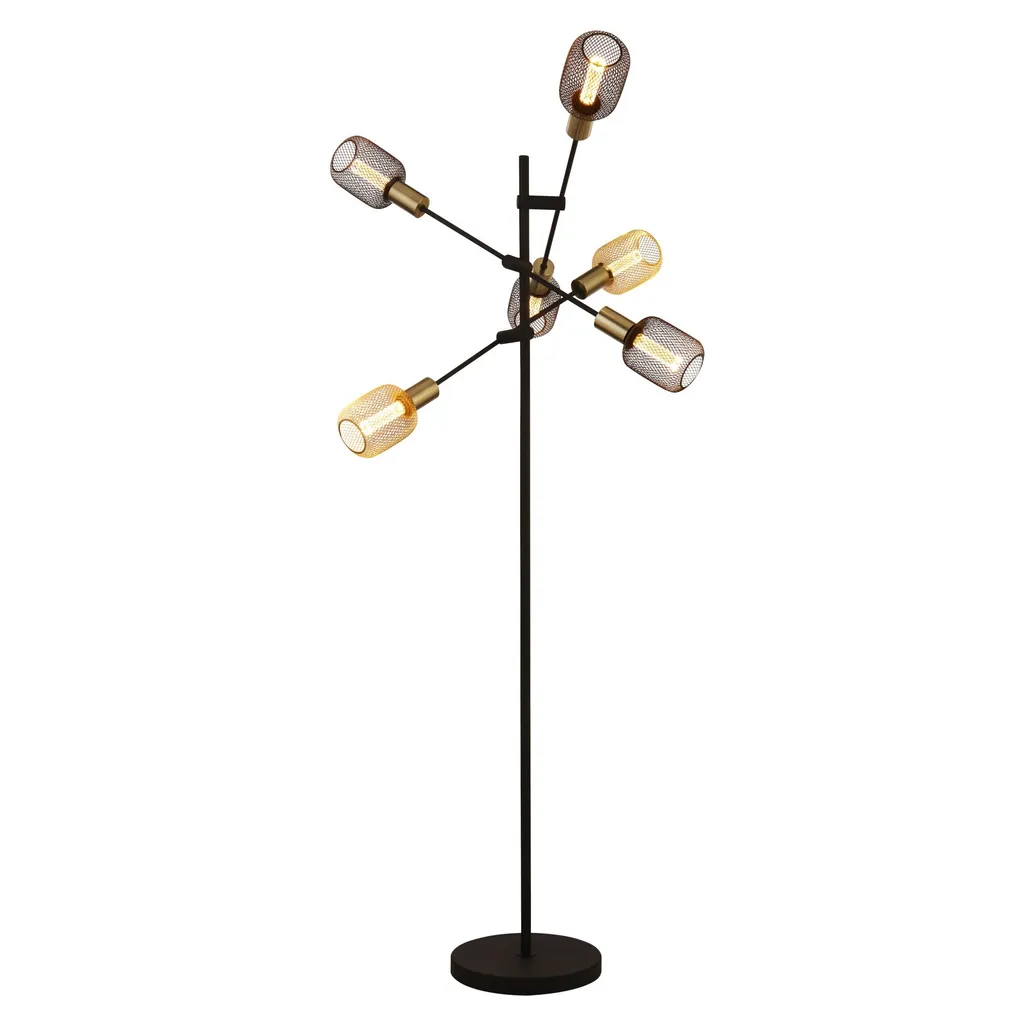 Lampadaire multidirectionnel 6 lumières noir et laiton style rétro chic