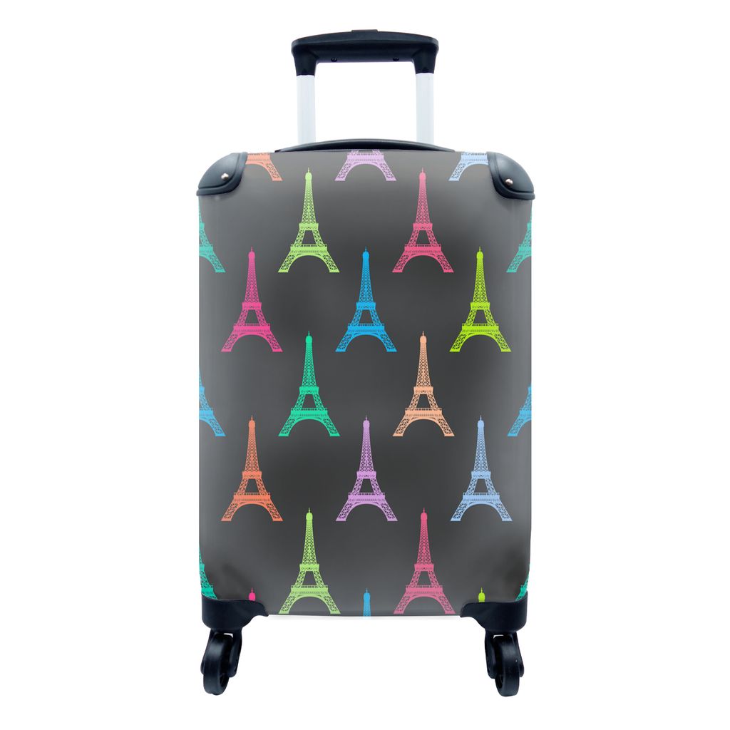 MuchoWow Koffer Handgepäck Trolley Rollkoffer Kleine Reisekoffer mit 4 Rollen - Eiffelturm - Schnittmuster - Paris - Cabin Size < 55x40x23 cm & ...
